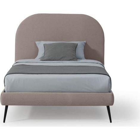 EVERGREENWEB Letto una Piazza e Mezza con Rete a Doghe in Legno 120x190 cm INCLUSA, Testiera Stondata in Tessuto Beige Imbottita, SIDNEY (1/4)