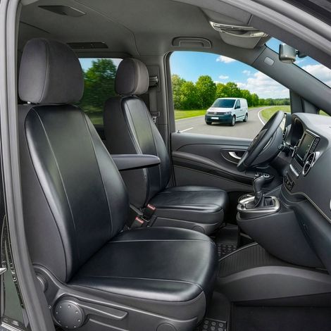 Housse de siège Transporter en simili cuir pour Ford Transit Courier, 1 siège individuel conducteur (encoche accoudoir droit) & siège individuel passager (1/4)