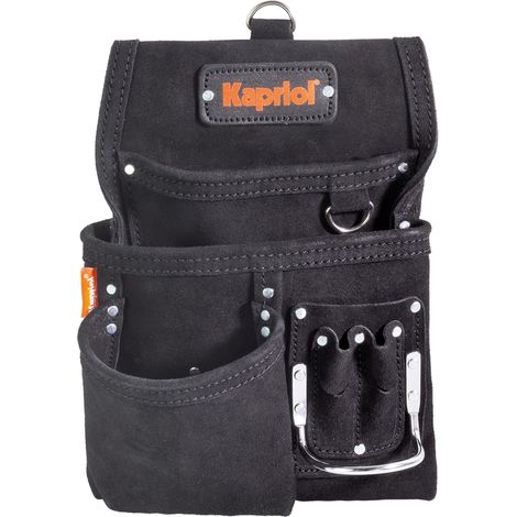 BORSA PORTA UTENSILI DA CARPENTIERE 5 TASCHE IN CUOIO TINTO NERO KAPRIOL