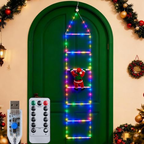 Guirlande Lumineuse Échelle Noël, 1.7M LED Guirlandes Lumineuses de Échelle de Père 8 Modes USB, Étanche Lumières Décoration pour Sapins de Noël, Jardin, Fenêtre, Balcon, Exterieur et Interieur (1/5)