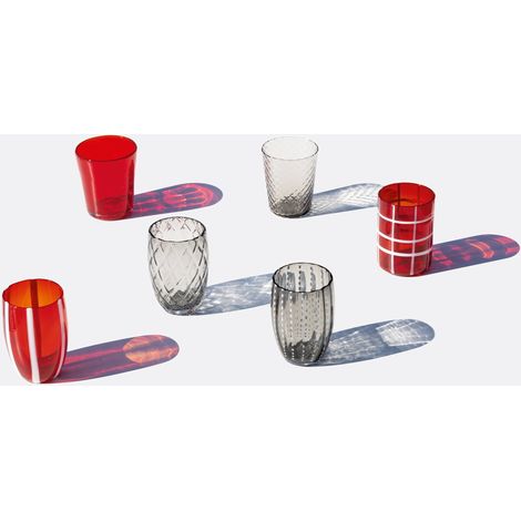 Set 6 Tumbler Bicolore Collezione Melting Pot in Vetro Decorato - Rosso e Grigio - Zafferano (1/2)