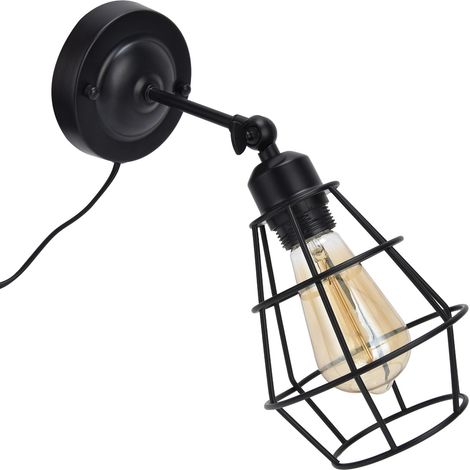 Applique murale industrielle à brancher, structure en fil métallique, luminaire pour tête de lit, chambre, porche 85‑250VEU (prise E27) (1/5)