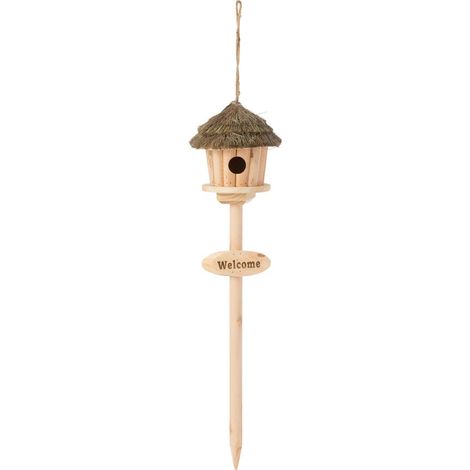 Nichoir sur Pied en Bois "Welcome" 72cm Naturel