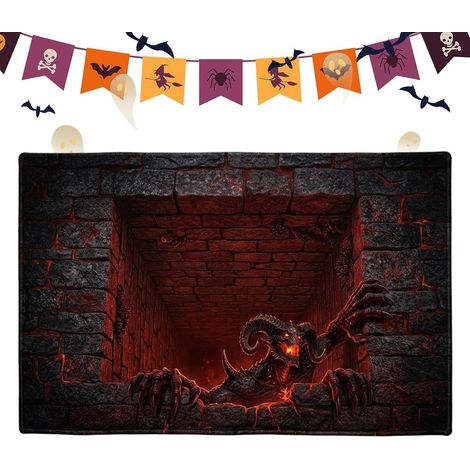 CCYKXA Weicher, gruseliger Halloween-Teppich mit optischer Täuschung als Bodendekoration. Halloween-Fußmatte für Weihnachten, Albträume, Wohnzimmer, Schlafzimmer, Küche. (1/5)