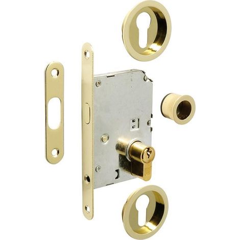 kit cerradura puerta corredera ø60 laton pu cilindro 20-20 latonado. (1/2)