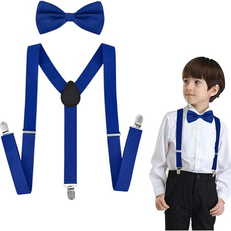 Children's Suspenders Bow Tie Set, Bow Tie and Strap Set, Adjustable Elastic Suspenders, Universal Y-Shaped Back Strap Set (1/5)