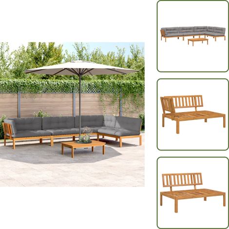 The Living Store Salon palette de jardin avec coussins 5pcs bois d'acacia massif - Canapé De Jardin - Salon De Jardin - Meuble De Jardin - Mobilier Extérieur - Acacia Massif (1/5)