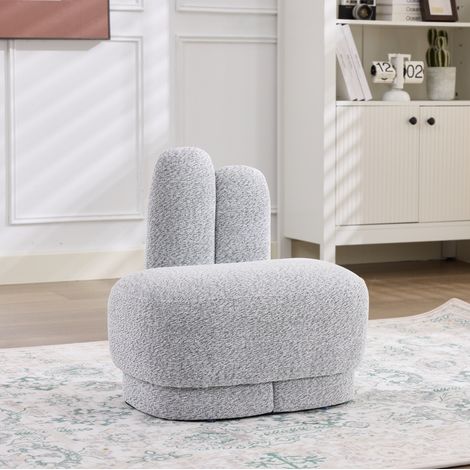 Taburete otomano acolchado de tela con orejas de conejo 54 x 41,5 x 54 cm gris blanco DESVIAE (1/5)