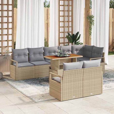 Garten-Sofa-Set mit Kissen mit Kissen 9 pcs Beige und Grau