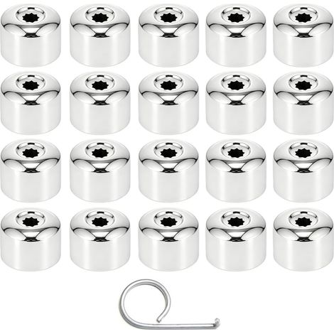 20pcs Wheel Nut Covers 17mm Universal Hex Tire Nut Covers Caps for Automotive Wheel Bolts with Removal Tool (Chrome) (1/5)