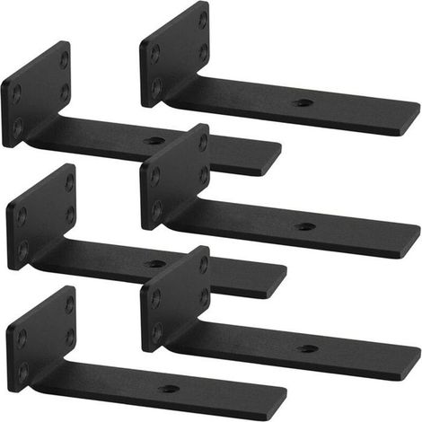 6 supports d'étagère noirs de 15 cm, supports muraux avec vis et chevilles assorties, capacité de charge maximale de 75 kg (1/5)
