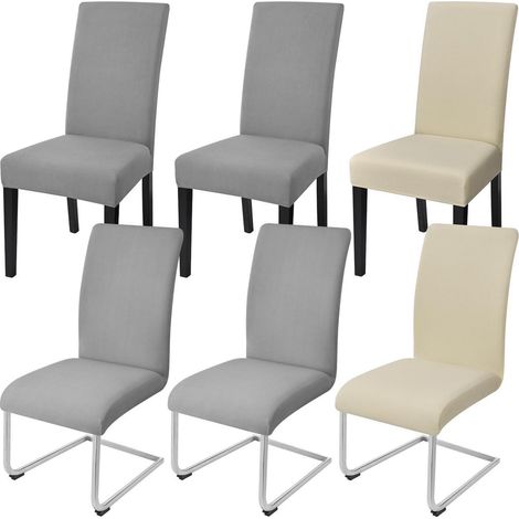 Stuhlhussen 6er Set für Esszimmerstühle, Schwingstühle, 4x Hellgrau + 2x Beige (1/5)
