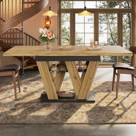 Table à manger extensible télescopique 119-158,5x80 cm, pieds W, rangement intégré