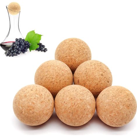 Lot de 6 bouchons en liège en bois pour carafes et bouteilles à vin, 6,1 cm (2,4 pouces). (1/5)