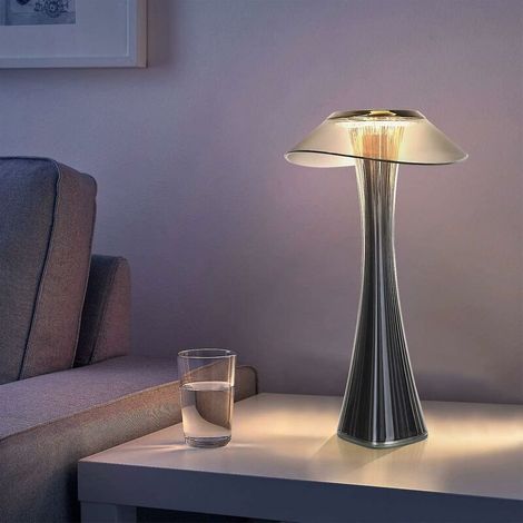 Wiederaufladbare Designer-Tischleuchte, berührungsempfindliche LED-Tischleuchte – Dimmbare 3-W-USB-Nachttischleuchte aus Titan, kabellose Schreibtischlampe mit Akku und Lampenschirm für Schlafzimmer, 