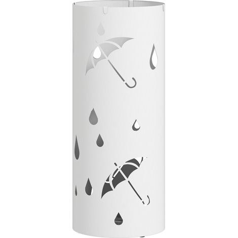 Porte parapluie cylindrique support pour parapluies bac d'égouttement amovible et 4 crochets, Ø 17 x 41 cm, blanc (1/5)