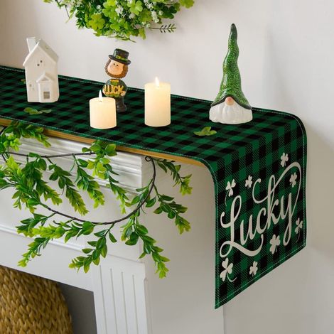 Tablecloth Saint-Patrick - Polyester Linen Blend - Lucky Clover Pattern - Emerald Green - 45 x 45 Cm - For Dining Table Kitchen Desk (1/5)