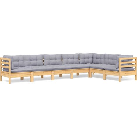 Maison Exclusive - Set Divani da Giardino 7 pz con Cuscini Grigi Massello di Pino (1/5)
