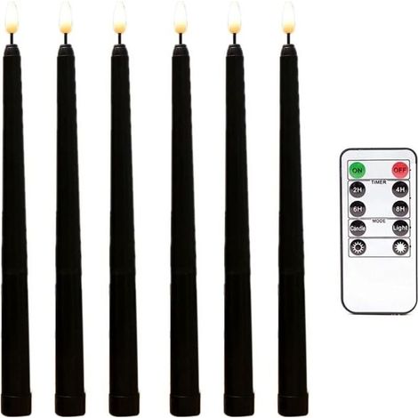 6 Pièces Séries Bougies Coniques Noires Sans Flamme Scintillantes avec Minuterie à Distance à 10 Touches, Bougies de Fenêtre de Chandeliers à Led à Piles (1/4)