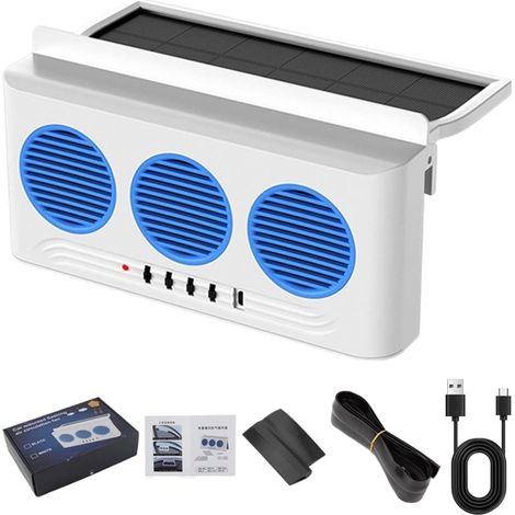Ventilateur solaire pour voiture - 3 prises - Radiateur solaire - Ventilateur d'extraction d'air - Ventilateur de fenêtre pour van, SUV, camion, camping-car, longue distance et utilisation (1/5)