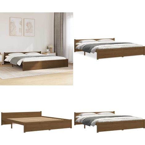 Massivholzbett Honigbraun 200x200 cm - Holzbett - Massivholzbette - Kiefernbett - Doppelbett - Bettgestell - Home & Living (1/5)