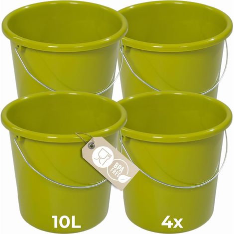 Novaliv 4 pièces seau 10L vert avec échelle de mesure - seau de nettoyage 10 litres  28,5 cm Pratique et polyvalent avec échelle pour la maison et