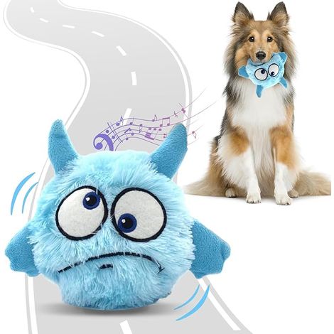 Jouets interactifs pour chiens contre l'ennui - Balle en peluche monstrueuse interactive améliorée, balle couineuse et mobile, jouet parlant à secouer et à faire rebondir pour chien, jouet électroniqu (1/5)