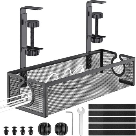 Plateau de Gestion des câbles sous Le Bureau,Panier de câbles de Table en Maille sans perçage pour la Gestion des câbles et des boîte multiprises (1/5)