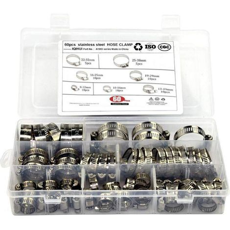 Kit de 60 colliers de serrage en acier inoxydable pour tuyaux, collier de serrage réglable pour tuyaux de carburant, collier de serrage à vis sans fin, fixations pour tuyaux (1/3)