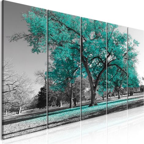 Quadro - Autumn in the Park (5 Parts) Narrow Turquoise - 225x90 (1/4)