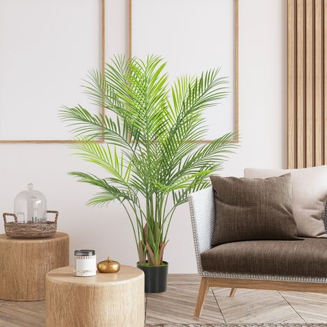 Grand palmier artificiel 120 cm en plastique réaliste, plante décorative en pot pour salon, bureau ou intérieur (1/4)