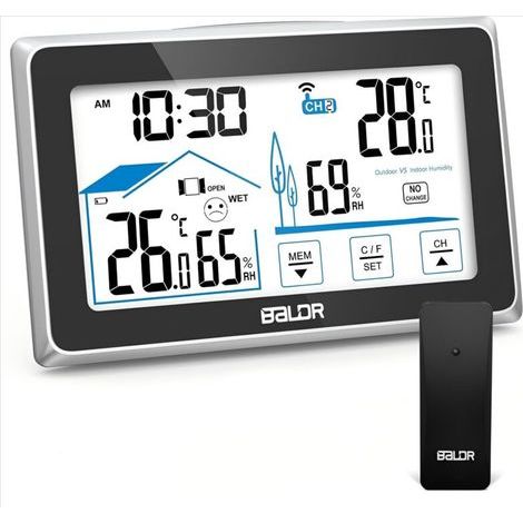 Station Météo avec Capteur Extérieur - Thermomètre Intérieur Extérieur Station Météo Sans Fil, Thermomètre Hygromètre Numérique (1/5)