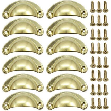 12 Stück goldene Muschel-Retro-Türgriffe 82 mm Vintage-Möbelschubladengriffe mit Schrauben (1/5)