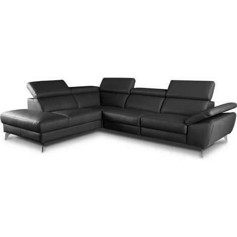 Canapé d'angle en 100% tout cuir épais de luxe italien, 5/6 places KASINI, noir, angle gauche (1/5)