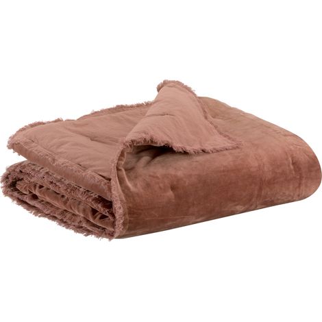 VIVARAISE - Plaid uni Vivaraise Fara en coton (housse) et polyester (garnissage) - Bois de rose - 135 x 200 cm