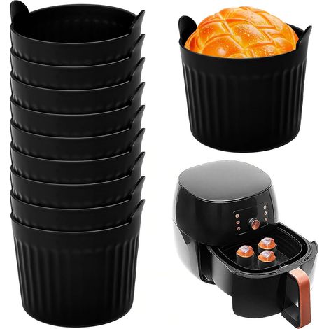 Moldes de silicona para muffins (10 unidades, 6,6 x 6,5 cm), antiadherentes, para freidora de aire, para huevos individuales sin BPA, con asa, para hornear y cocinar. (1/5)