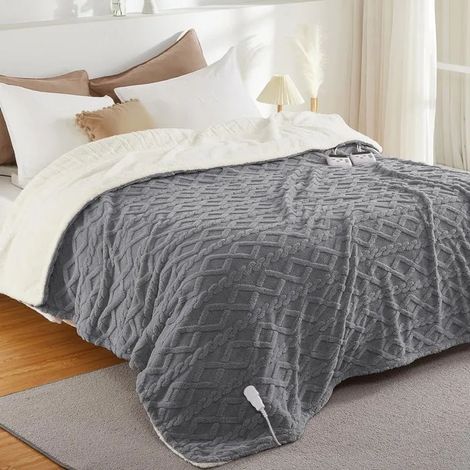 Couverture Chauffante - 6 Niveaux de Température et Minuteries de 10H - Machine Lavable - 180x200 cm - Gris (1/5)