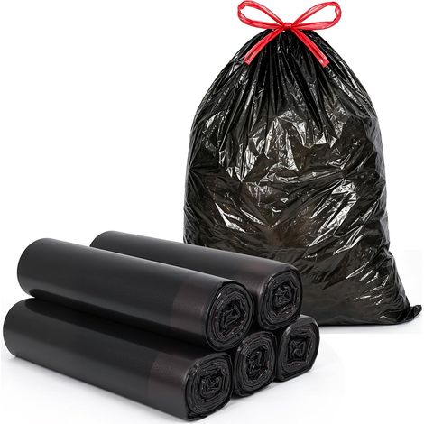Sac Poubelle 25L Sacs Poubelle Noirs avec Coulisse 75 Pièces, Plastique Résistant, Poignées de Serrage pour Transport Facile, Cuisine Bureau Salle de Bain (1/5)