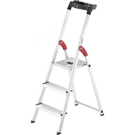 Hailo – Escabeau 3 marches – Hauteur de travail max. 2.12m – Marches antidérapantes 8cm – Plateforme acier galvanisé 25x27cm