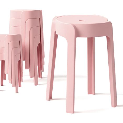 8 Tabourets Gigognes empilables BM HOME TAB-ROSE en plastique, légers pour la maison salle de classe, cuisine, jardin (1/5)