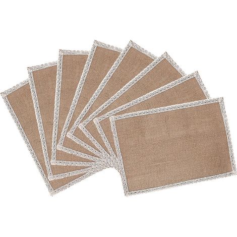 Ensemble de 8 sets de table en lin et dentelle, napperons en jute naturel tissé, décoration pour mariage et fête (1/5)