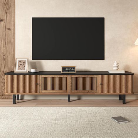 Meuble tv 190 x 35 x 45 cm avec portes coulissantes et grillagées, style industriel moderne (1/5)