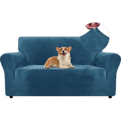 1 Housse de canapé, Velours, Extensible, Polyester, Antidérapant, 2 Places, Salon (1/5)