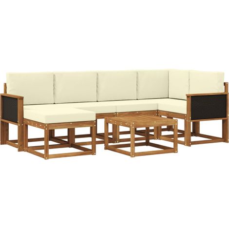 Outdoor Sofa Set 7 pcs Natural and Cream Solid Acacia Wood vidaXL (1/5)