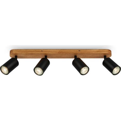 Deckenstrahler - schwenkbar, GU10 Fassung, 4-flammig, schwarz-holz