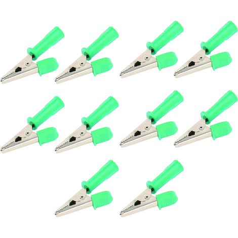 10 Pinces crocodiles laiton isolées avec douilles 4mm, ouverture 10mm, 20A, lot de 10 pièces J.60046 vert (1/5)