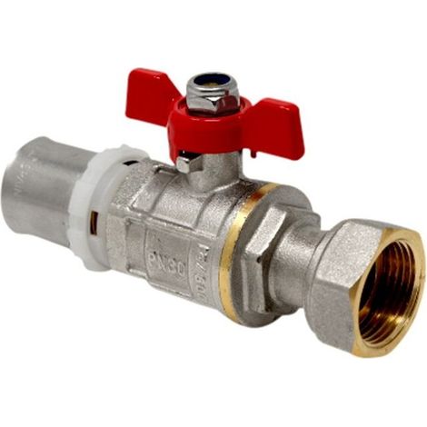 Robinet à boisseau sphérique multicouche PRESS avec écrou papillon rouge et écrou 3/4" - Ø16X2.0 - ROBUST