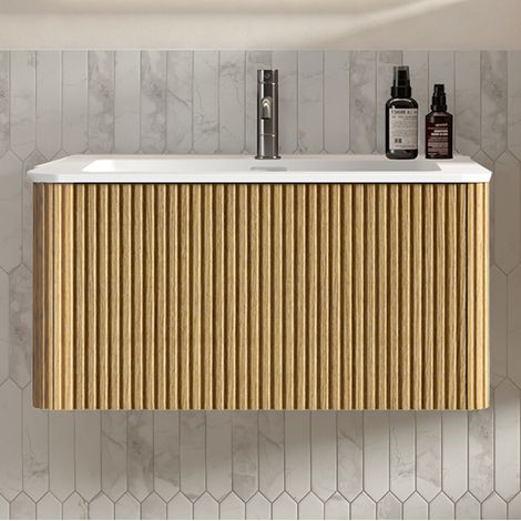 Mueble de baño con lavabo 81 x 46,5 x 37 cm, efecto roble OKMYHOME (1/5)