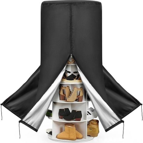 Étagère à chaussures rotative imperméable en tissu Oxford résistant à la poussière et aux UV avec fermeture éclair pour intérieur et extérieur Noir 420D (1/5)