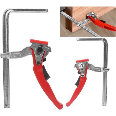 Ensemble de 2 serre-joints à dégagement rapide pour rails, serre-joints à cliquet pour table, serre-joints à dégagement rapide d'une capacité de 160 mm et d'une profondeur de gorge de 60 mm, pour le p (1/4)